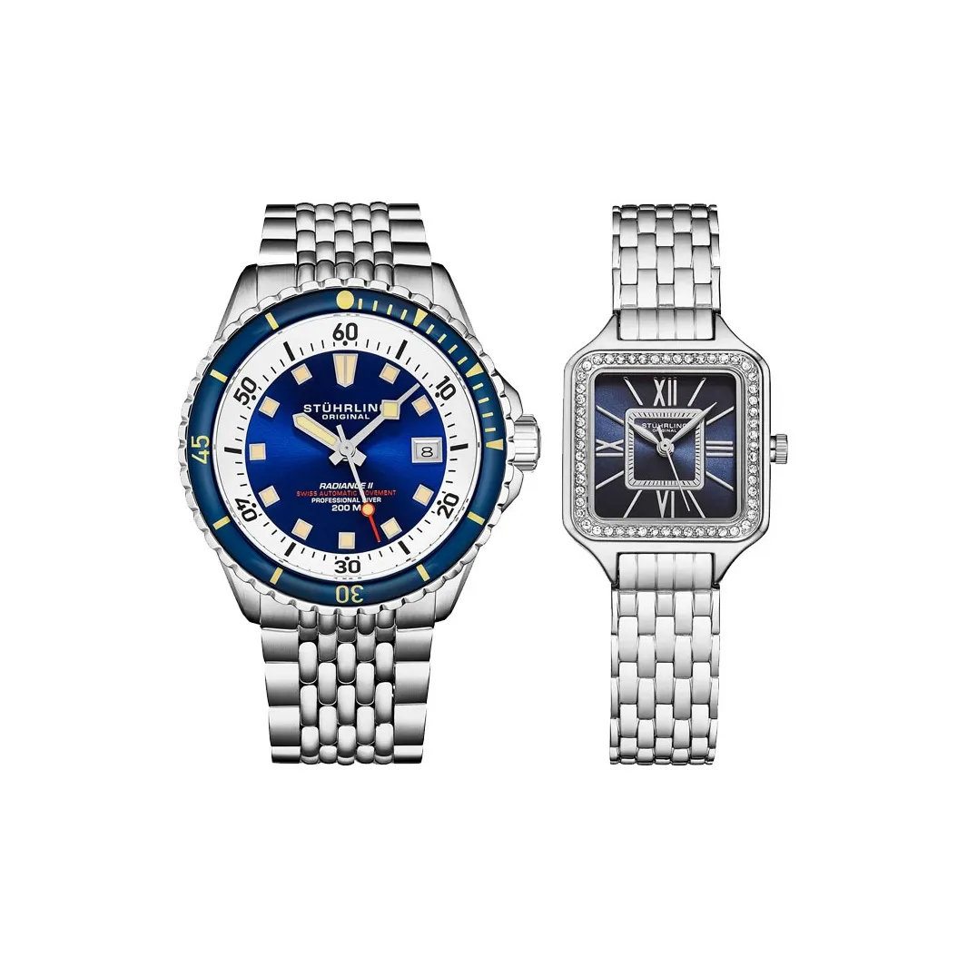 STUHRLING Wrist Watch Automatic Mechanical Movement Stainless Steel Strap 42mm Blue Dial Unisex