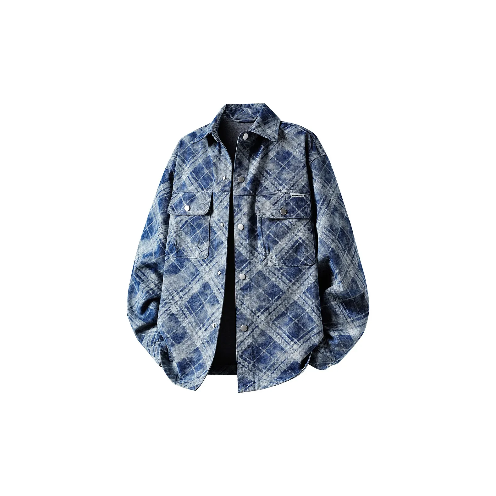 RIEZU Denim Jacket Unisex Blue Plaid