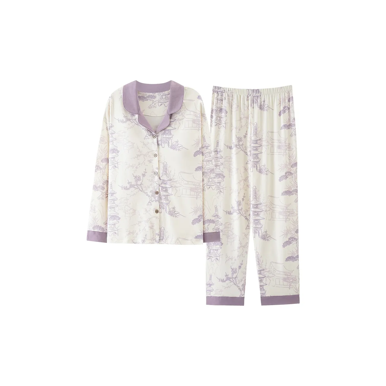 Pretty Lady Пижамный комплект Женский Бежевый Белый Фиолетовый