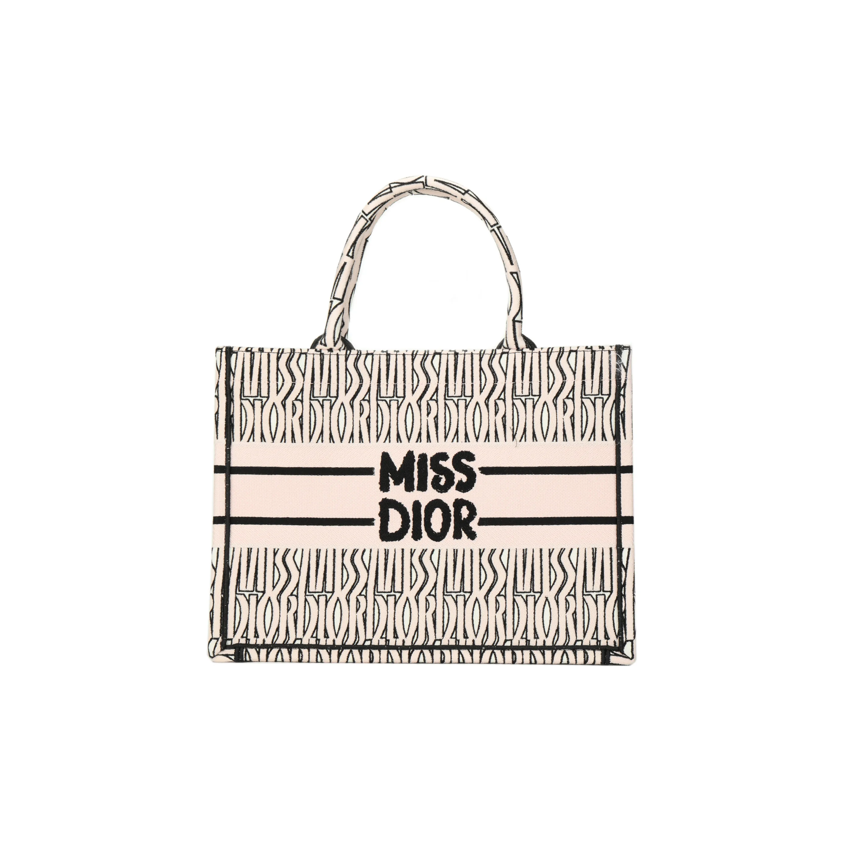 DIOR BookTote Embroidery Tote Bag, Shopping Bag, Handbag Medium Size Women's White & Light Pink