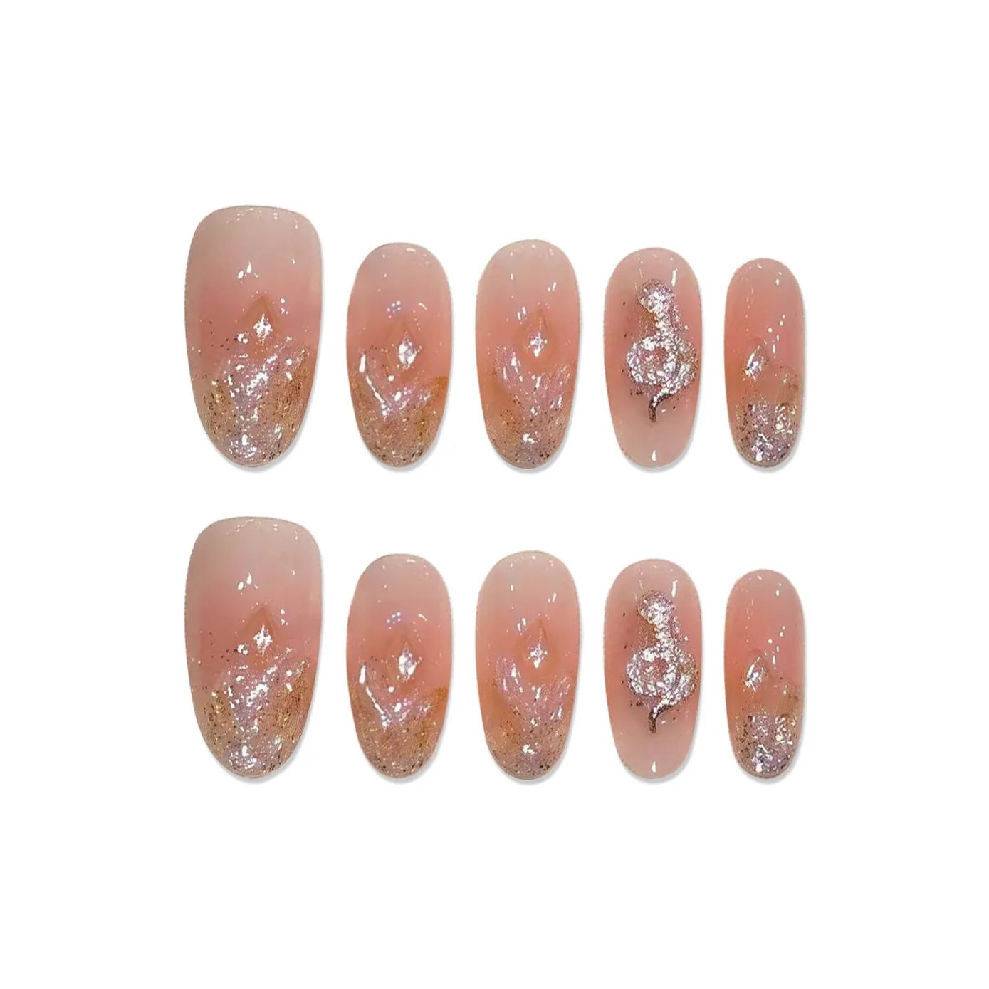 Yun Yue Joe Год Змеи Румяна Градиентный Pure Desire с Золотой Фольга False Nail Овал Нежно-розовый Smudge