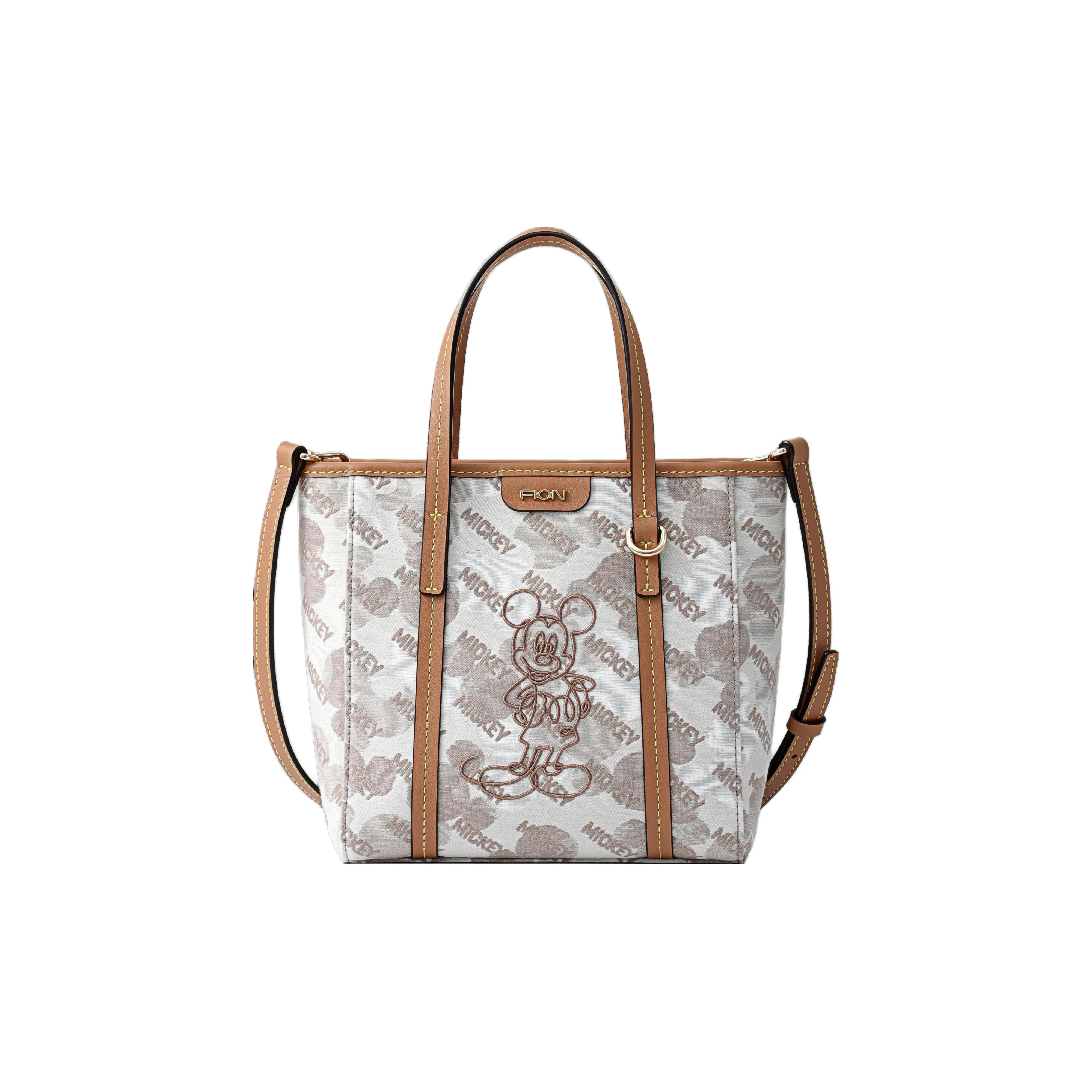FION Disney Clever Brocade Series Ткань Сумка через плечо Сумка Средний Женская Белая CAMEL