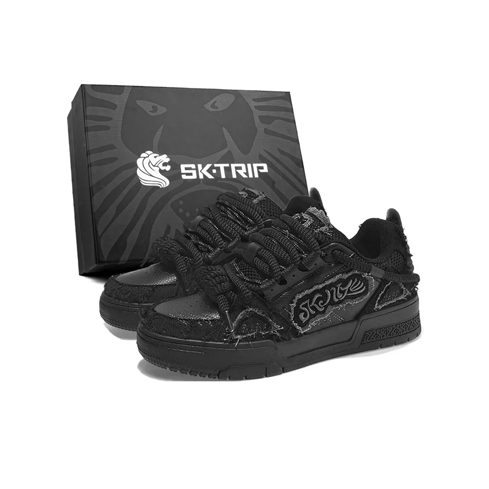 SK.TRIP Wear Resistant Breathable Height Increasing Low Top Skateboard Shoes retr Unisex Phantom Night Black