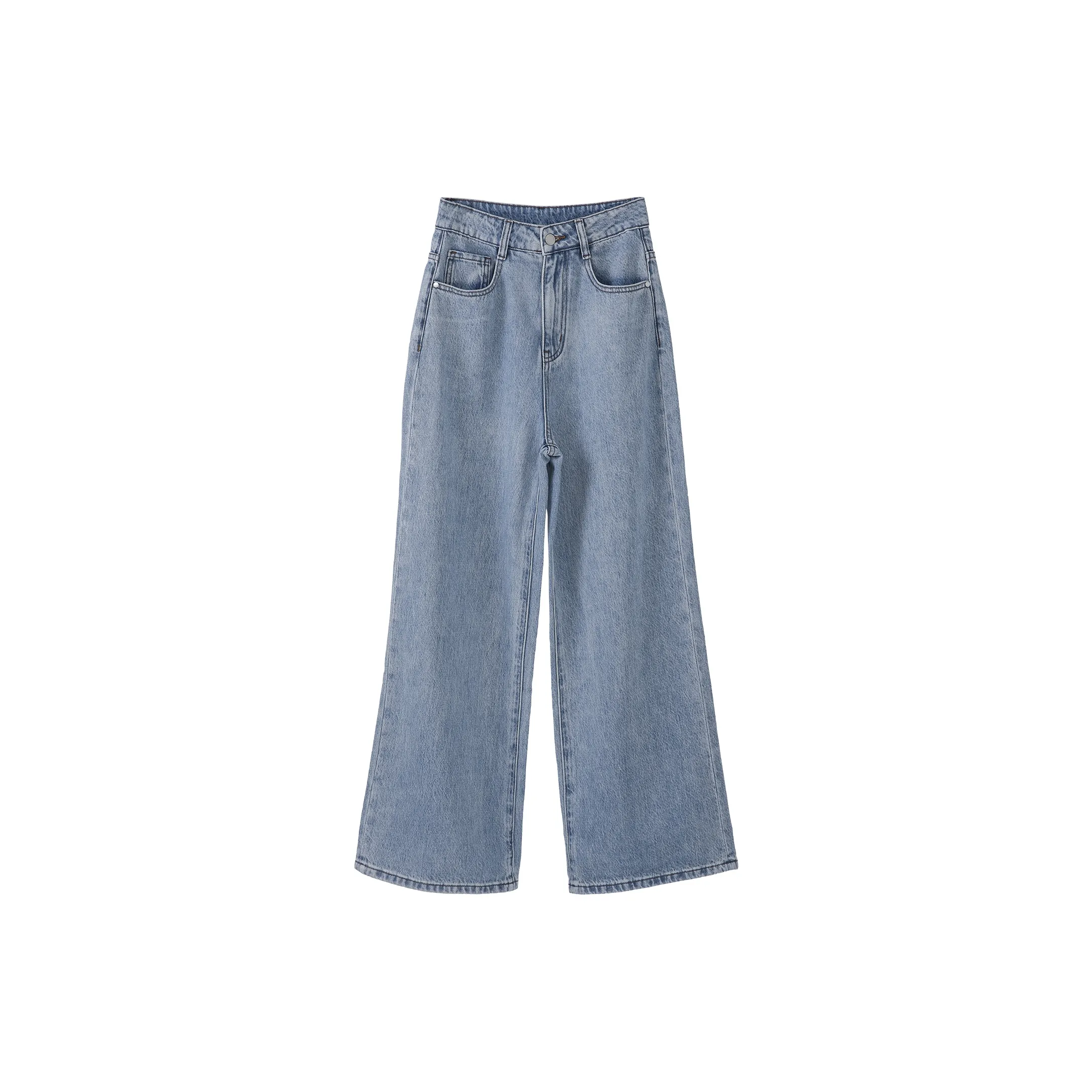 Fstudio Early Spring Korean Petite High Rise Wide Leg Jeans Women's Blue