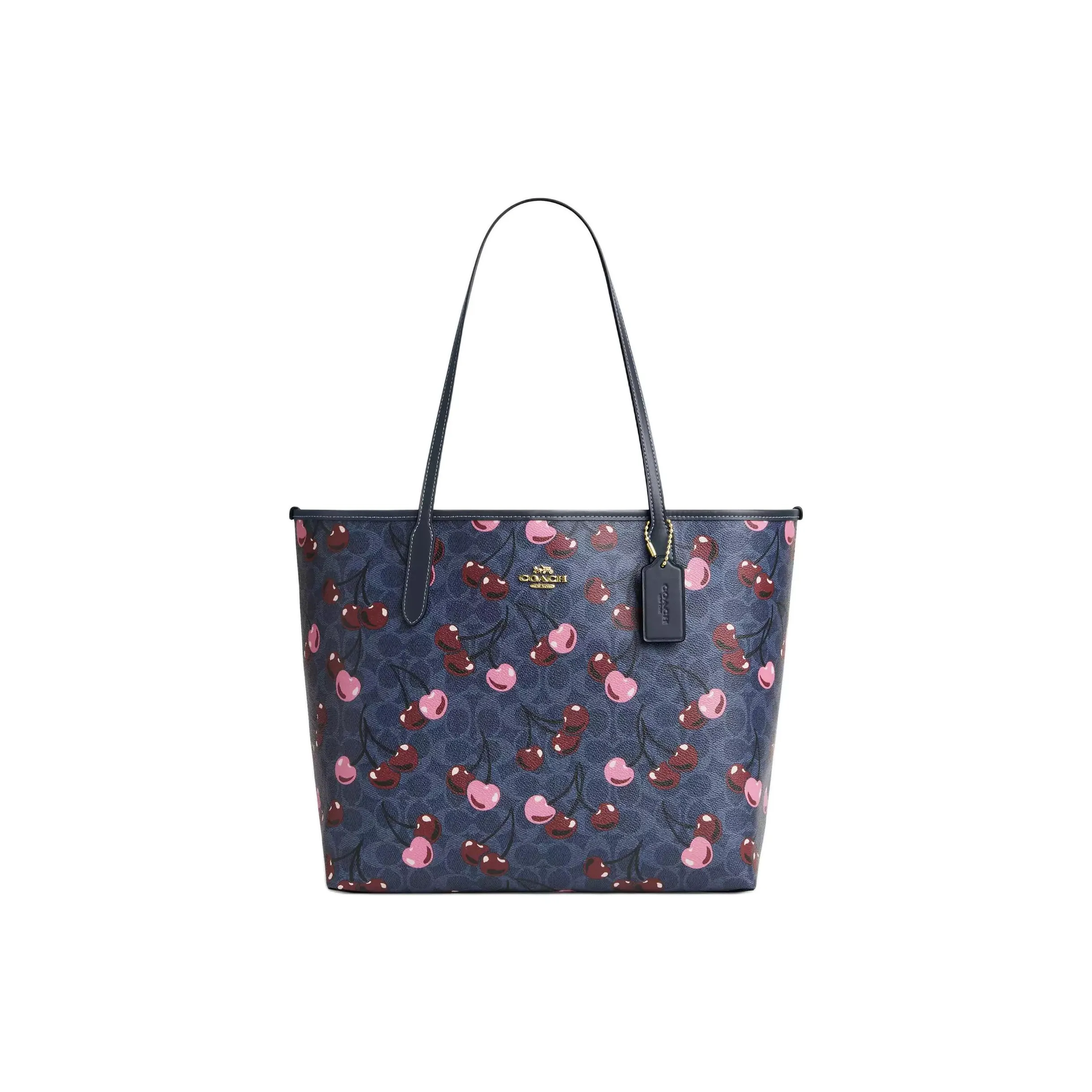 COACH Городская Сумка Tote из покрытого холста Сумка для покупок Сумка через плечо Большая Женская Джинсовая Синяя