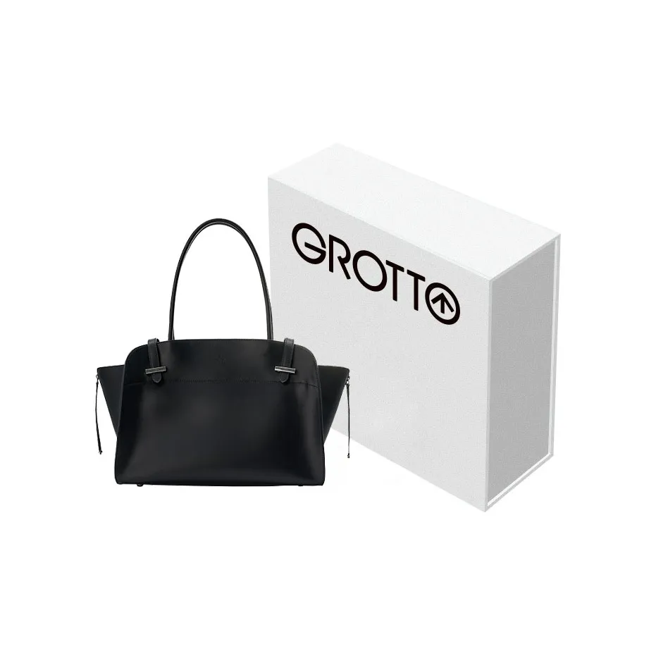GROTTO Premium Calfskin Lotus Bag, Tote, Crossbody Bag, Shoulder Bag, Briefcase, Portable Tubas Unisex Classic Black