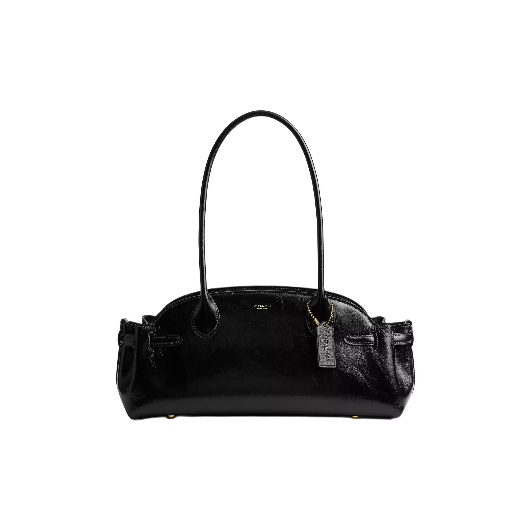 COACH Empire Carryall Glazed Surface Leather Shoulder Bag Large Size Women's Black