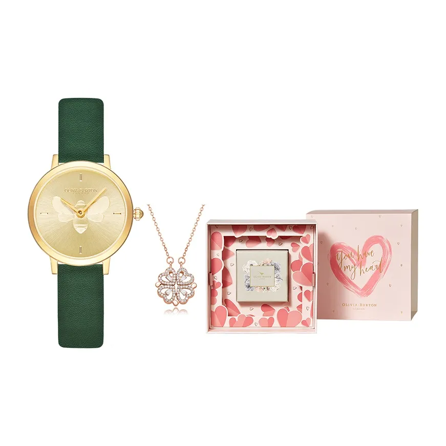 OLIVIA·BURTON Наручные часы Кварцевый механизм Кожаный ремешок 28 мм Золотой циферблат Женские часы