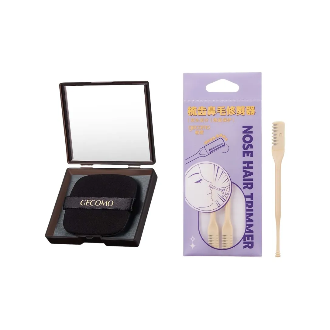 GECOMO Comb Tooth Nose Hair Trimmer+Oil Absorbing Paper Combination, With Built in Mirror And Powder Puff, Makeup Tool