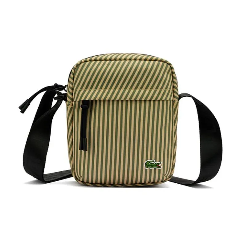 Сумка через плечо из ткани LACOSTE Collaboration унисекс желтая с полосами и принтом