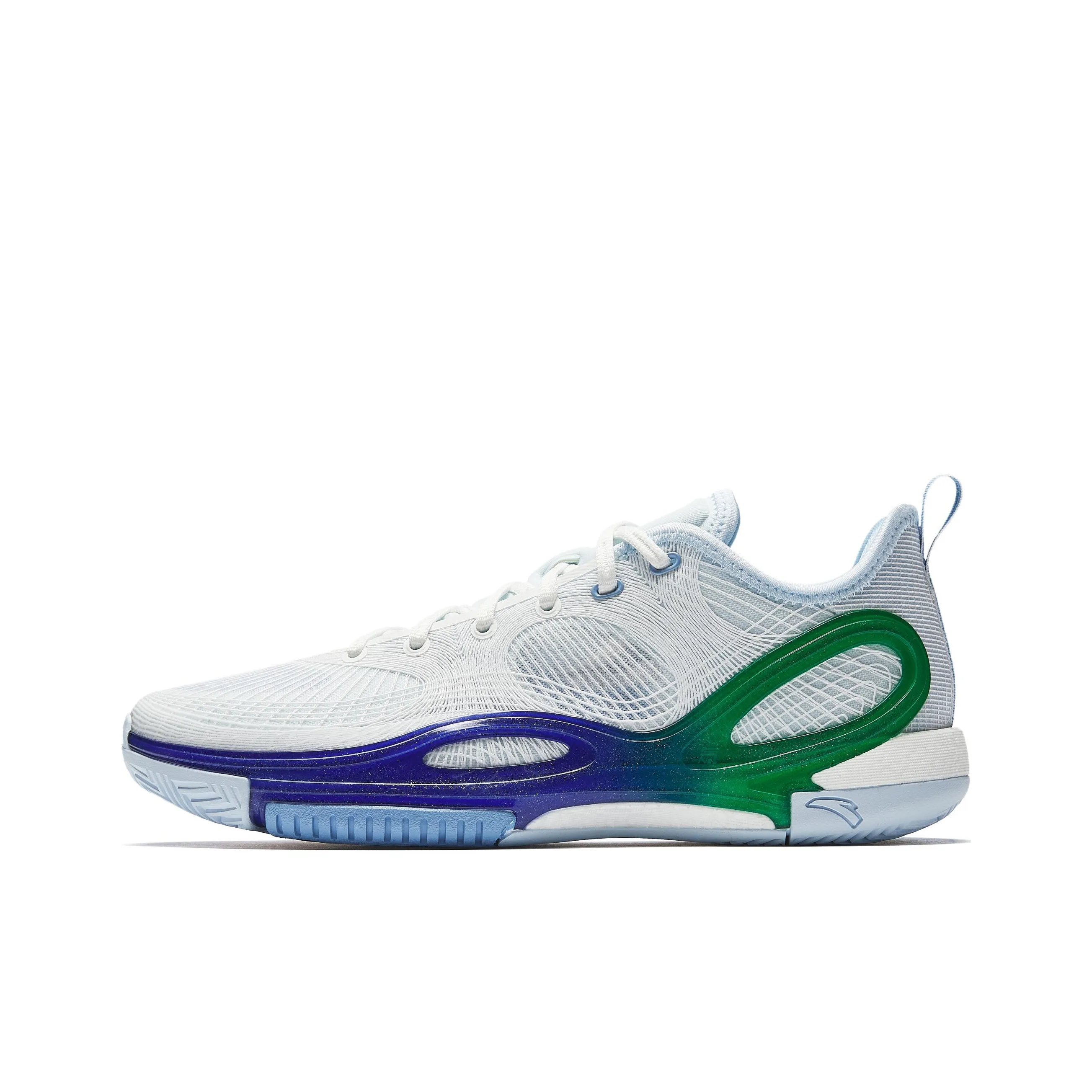 Anta Cushioned Slip Resistant Abrasion Resistant Low Top Basketball Shoes Men's White Blue Green