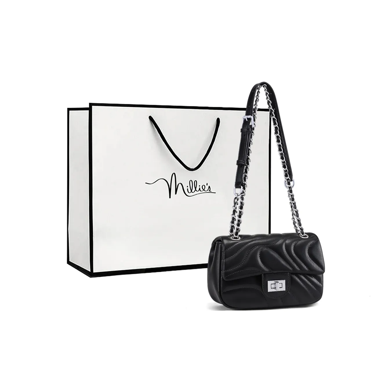 MILLIE'S Сумка через плечо из коровьей кожи маленькая квадратная сумка сумка с цепочкой стандартная женская экрю черная
