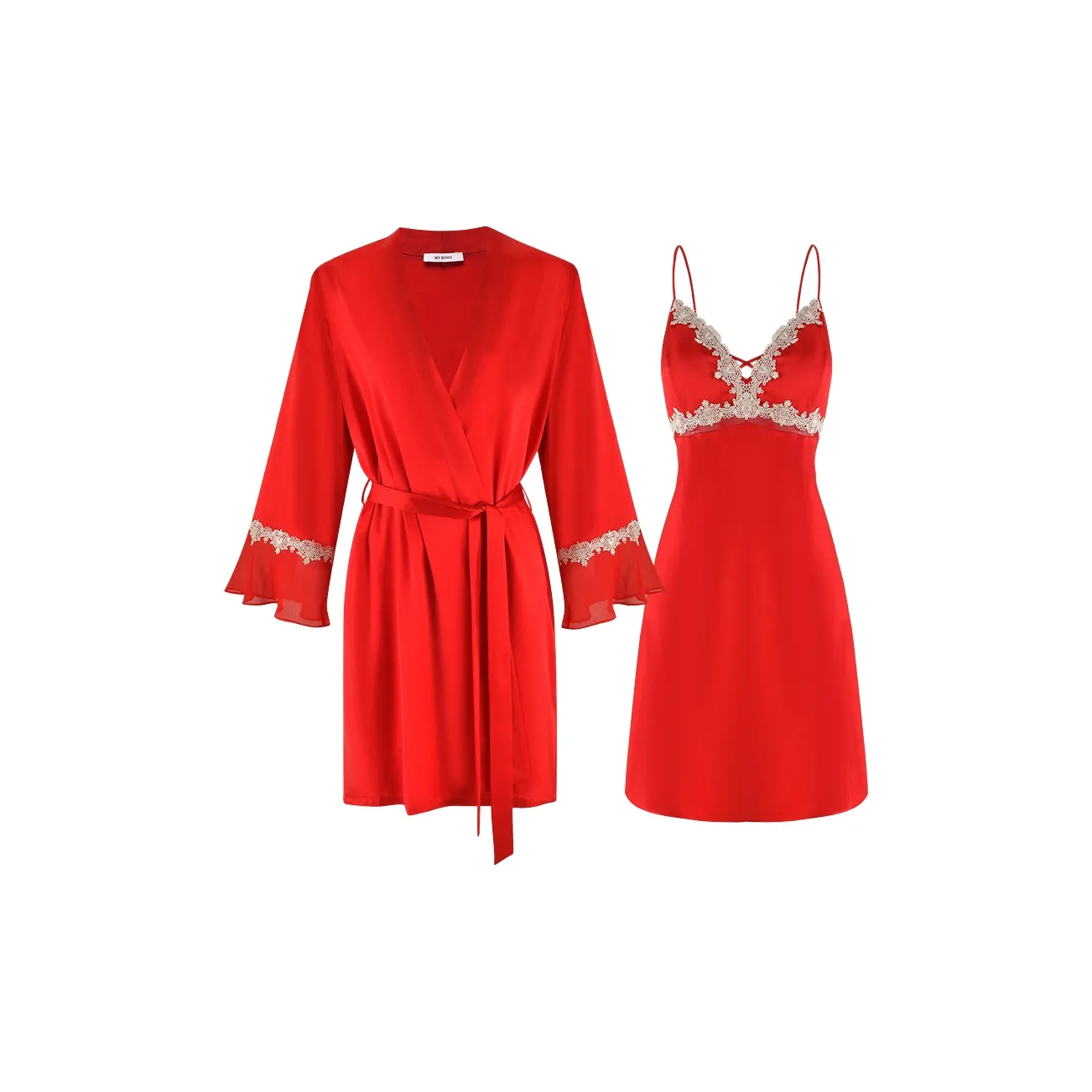 MY BODY Шелк Пижамный комплект Женские Премиум Красный