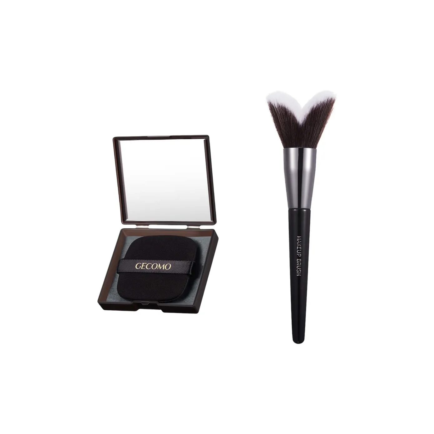 GECOMO Cheekbone Contour Brush+Oil Absorbing Paper Combination, Built in Mirror Powder Puff, Makeup Tool