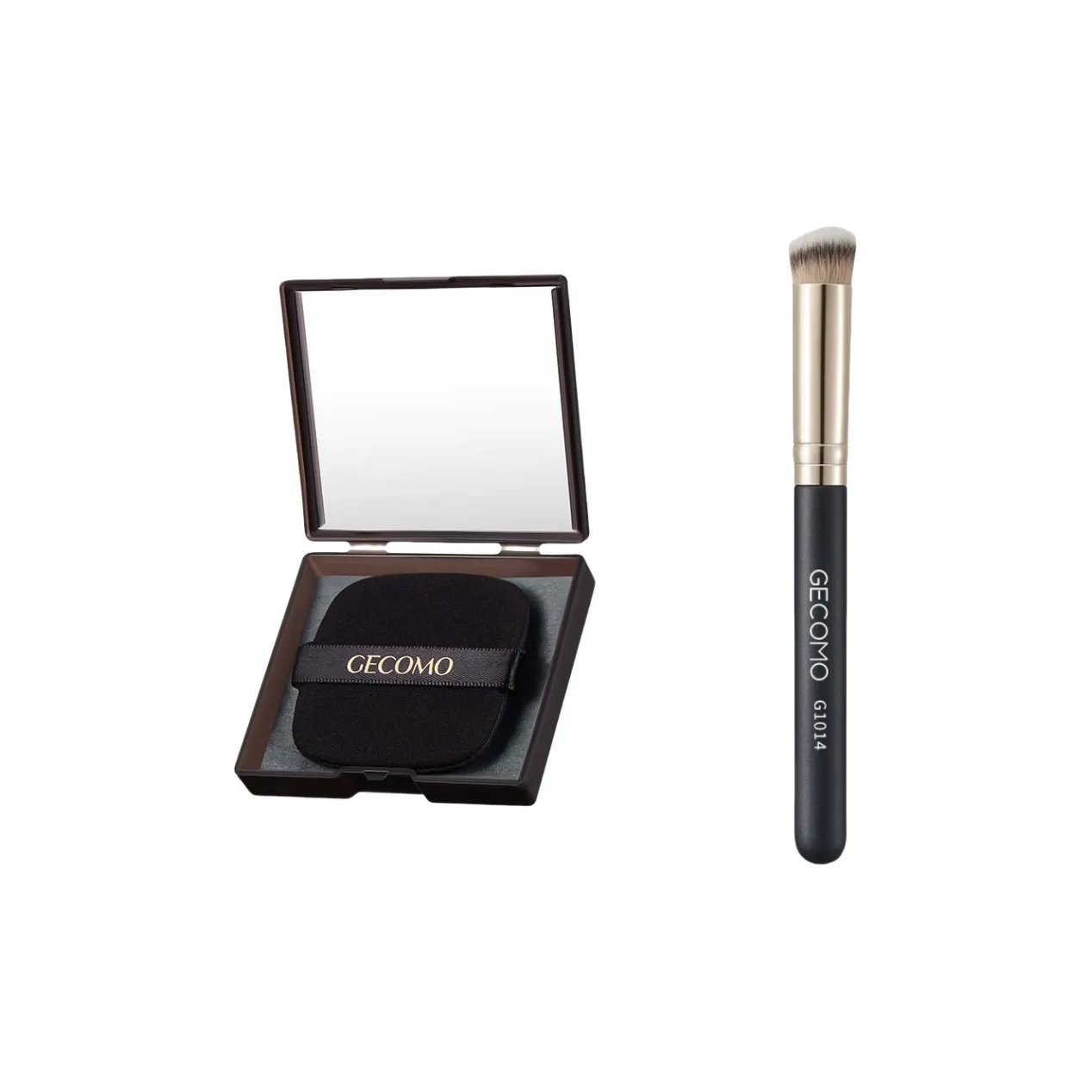 GECOMO 270# Concealer Brush+Oil Absorbing Paper Combo, Built in Mirror Powder Puff, Makeup Tool