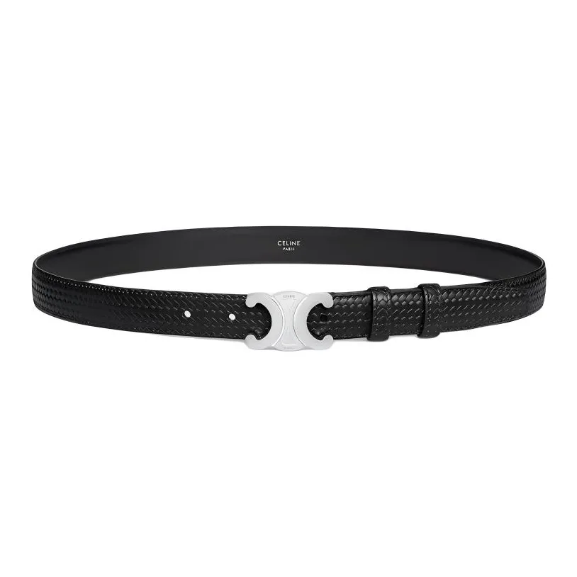 CELINE Cow Leather Belts Men's Black Width  2.5CM