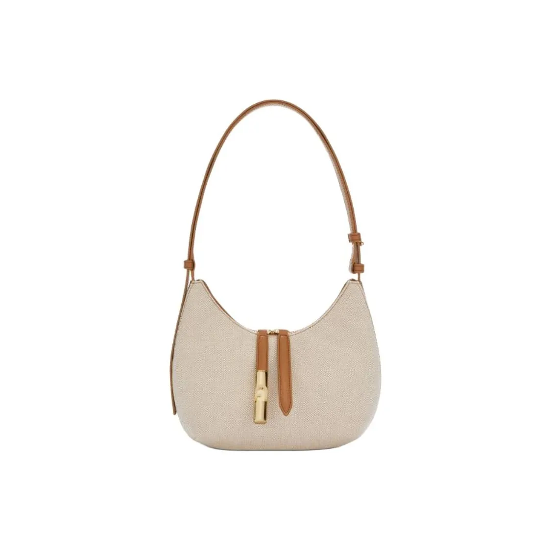Furla Canvas With Leather Shoulder Bag Small Size Women's Natural