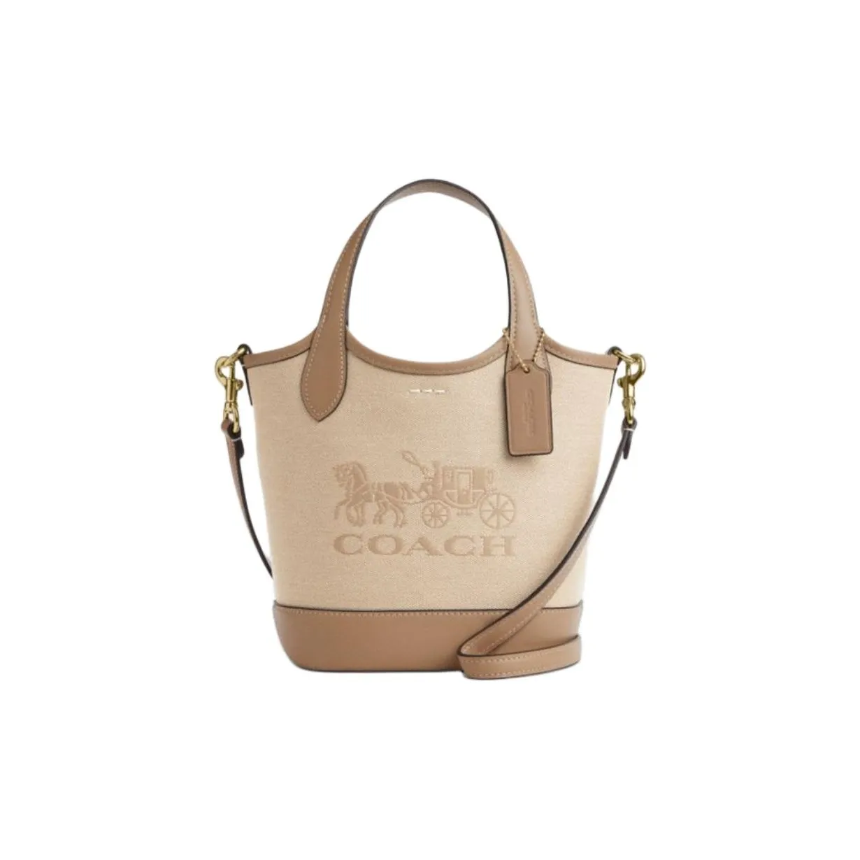 COACH Hanna Fabric 18 Bucket Bag, Shoulder Bag, Crossbody Bag, Handbag Small Size Women's Dark Natural