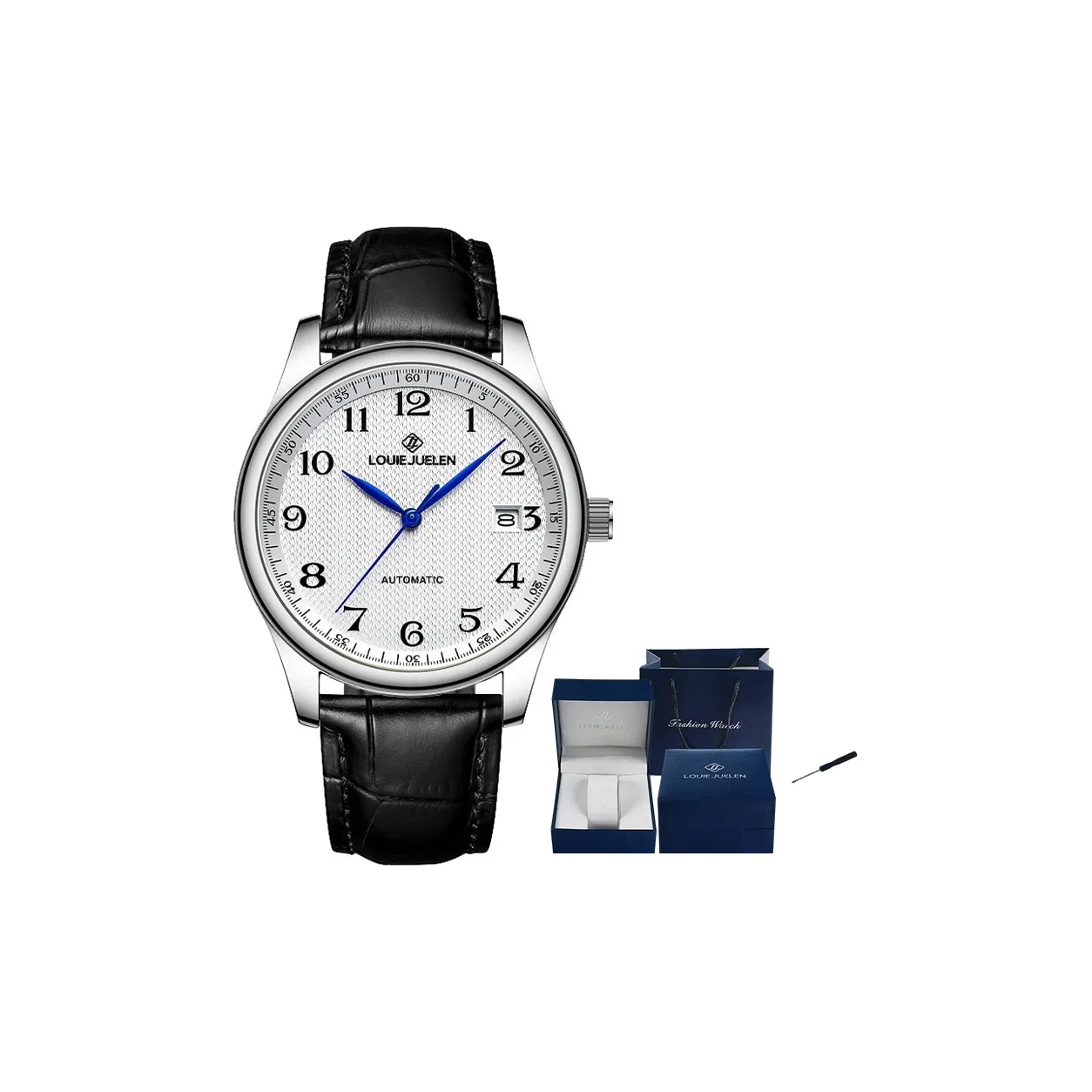 LOUIE JUELEN Кварцевый механизм натуральная кожа ремешок часы для мужчин черный циферблат