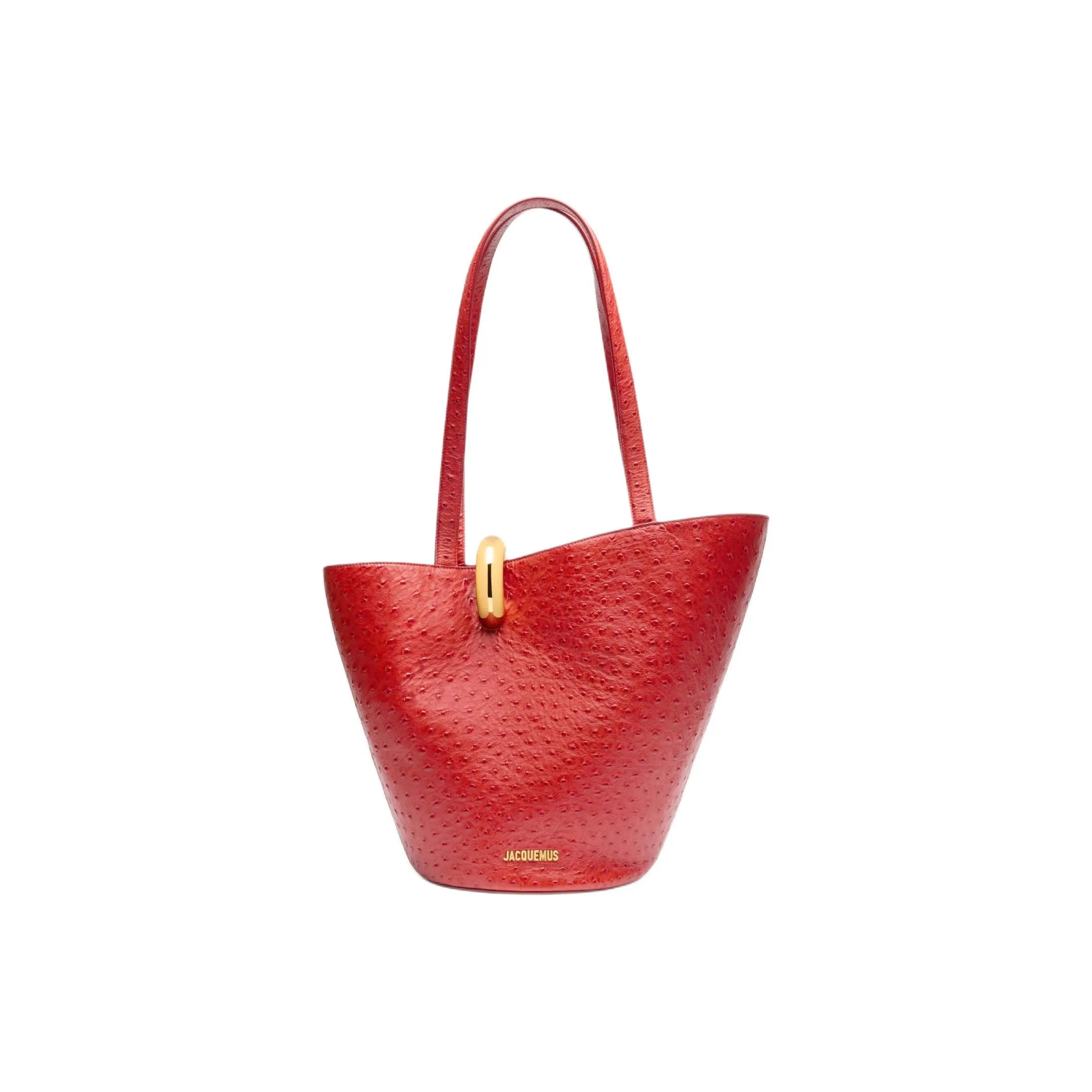 Jacquemus Calfskin Bucket Bag, Shoulder Bag Medium Size Women's Red