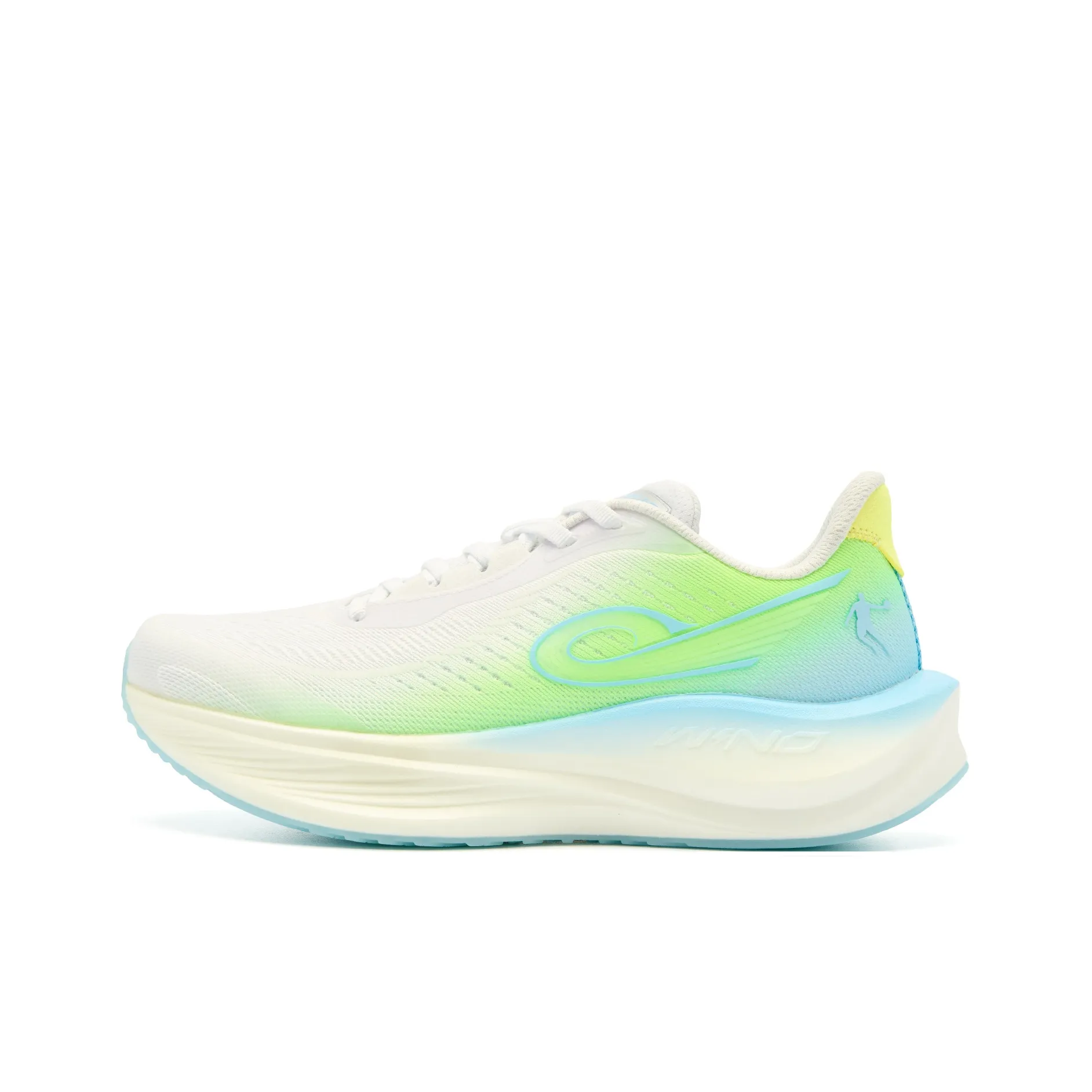 QIAODAN Strong Wind 3TR Cushioned Slip Resistant Abrasion Resistant Low Top Sprint Running Shoes Men
s White Blue Green