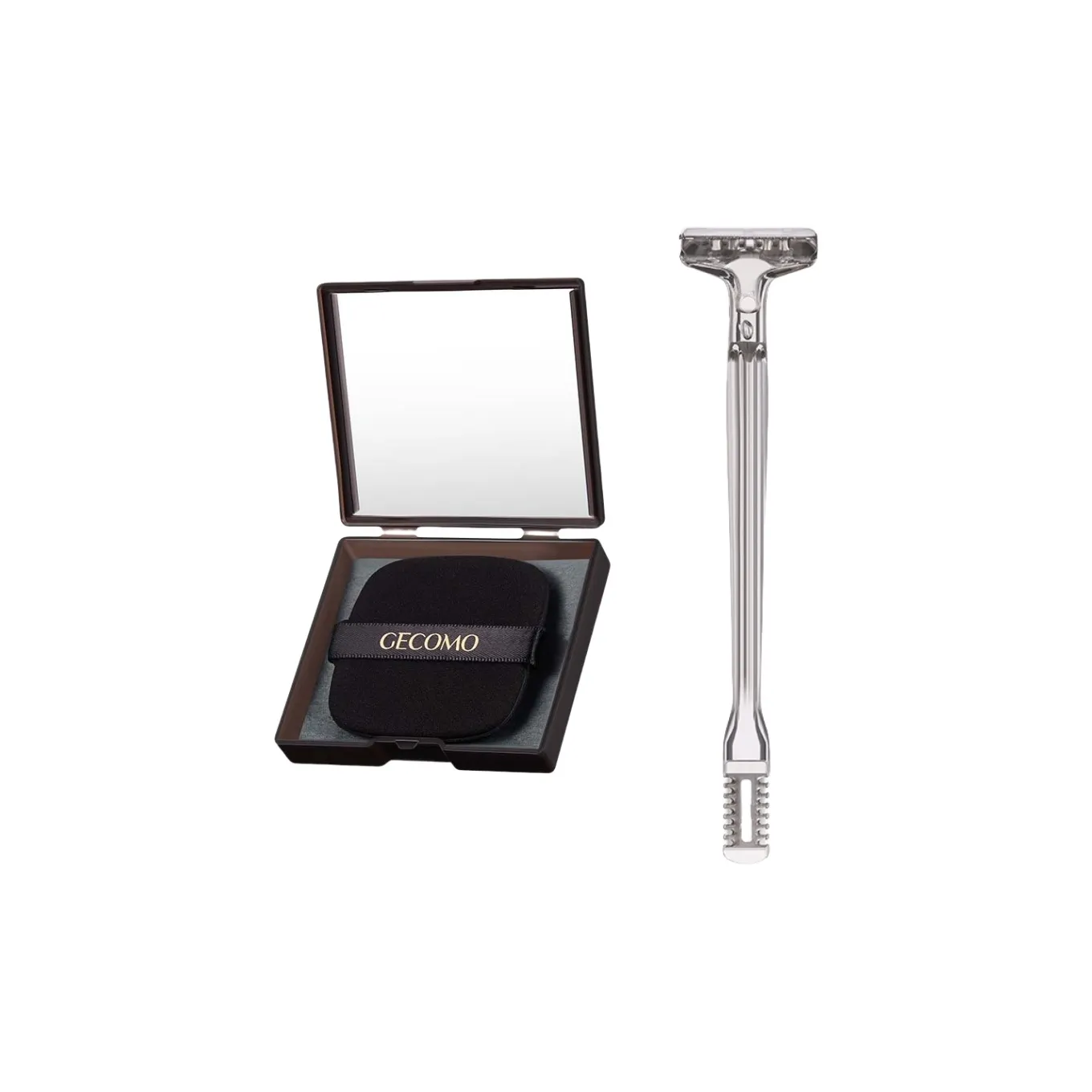 GECOMO Dual Head Nose Hair Trimmer+Oil Absorbing Paper Combination, Built in Mirror Powder Puff, Makeup Tool