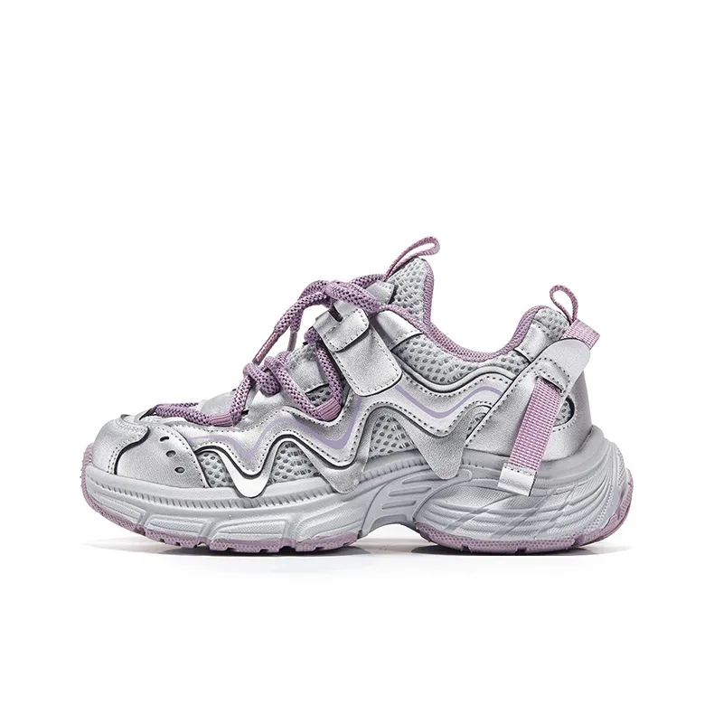 7 PE Амортизация Устойчивый к истиранию Увеличение высоты Низкие детские повседневные туфли Серебристо-серый Фиолетовый