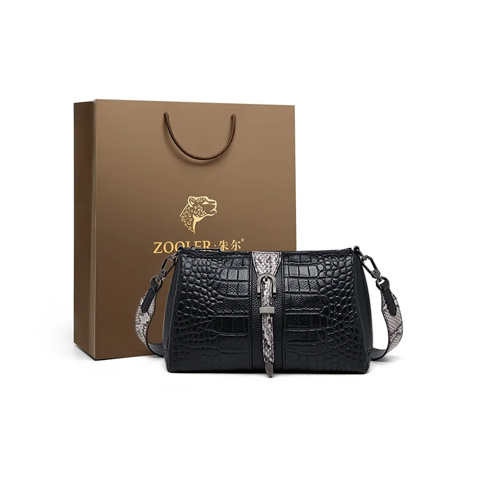 ZOOLER Сумка через плечо из натуральной коровьей кожи женская экрю слоновый серый черный