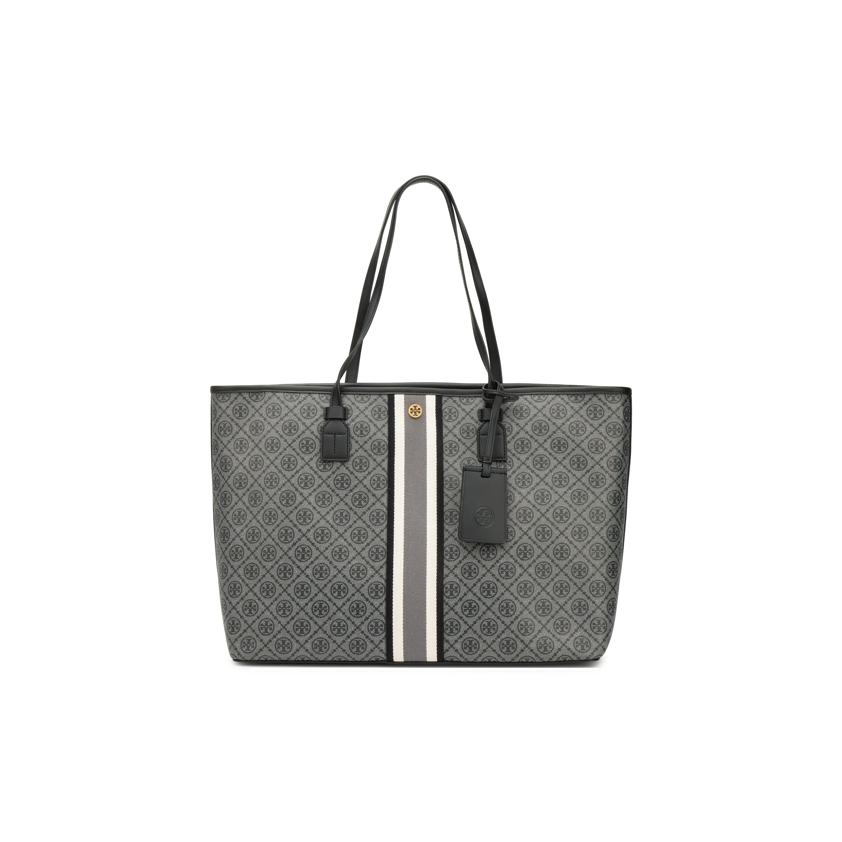 TORY BURCH T Monogram PU (полиуретан) Сшитый Холст Тоут Сумка Сумка для покупок Сумка через плечо Сумка Большая Женская Черная