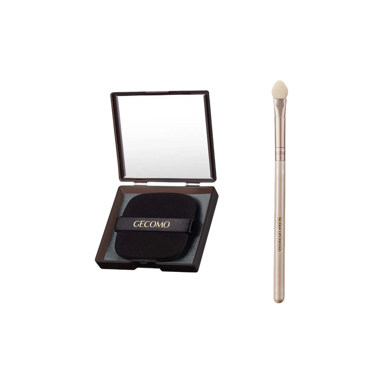 GECOMO Eye Shadow Sponge Brush+Oil Paper Combination, Self Contained Mirror Powder Puff, Makeup Tool