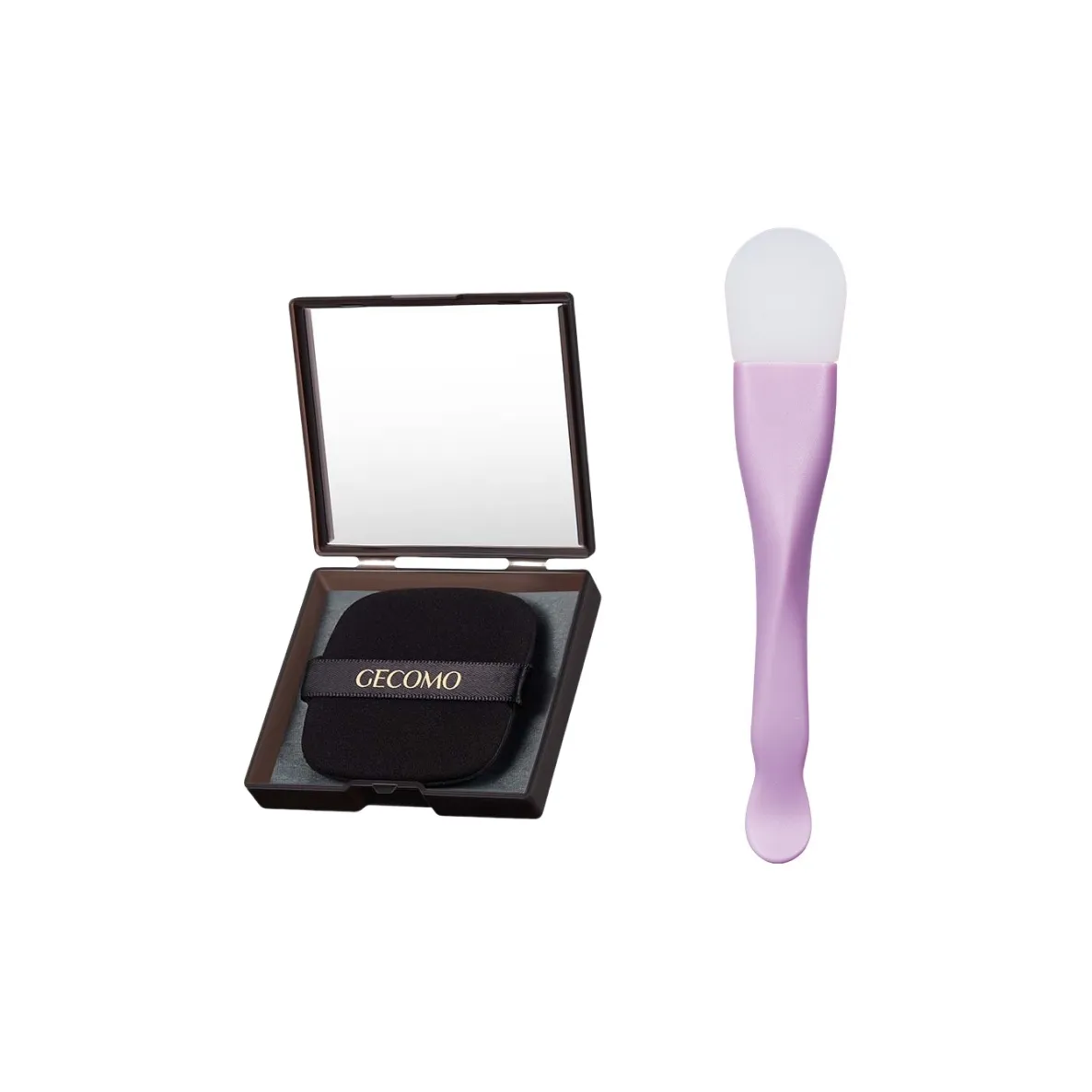 GECOMO Dual Head Silicone Facial Mask Brush+Oil Absorption Paper Combination, Built in Mirror Powder Puff, Makeup Tool