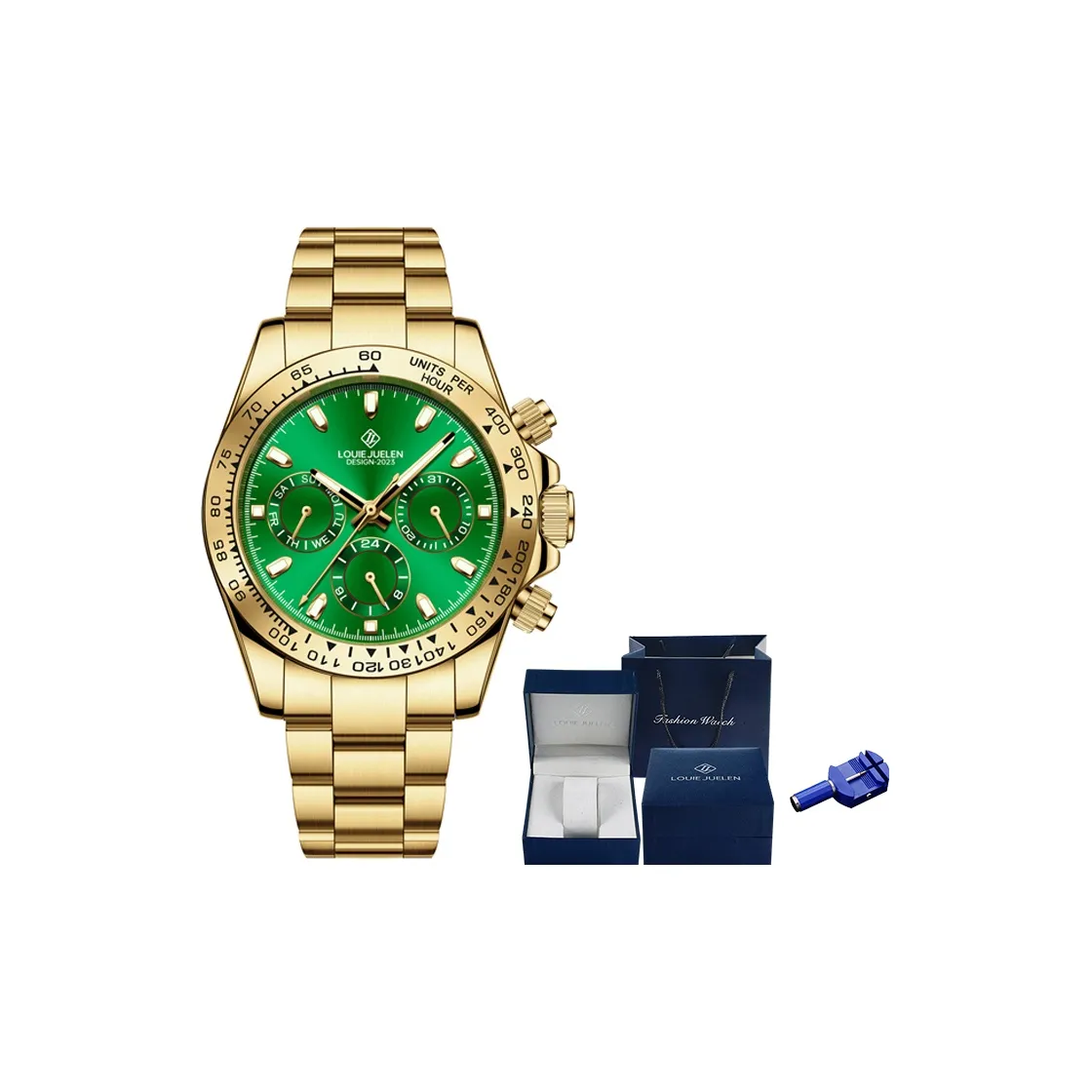 LOUIE JUELEN Ditan Collection Automatic Mechanical Movement Steel Strap Watch Men
s Watches Green Dial
