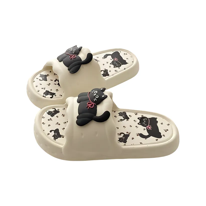 Yunpo Fun Black Kitten Students Dormitory Summer Casual Home Soft Comfortable Squashy And Bouncy Feeling Slippers