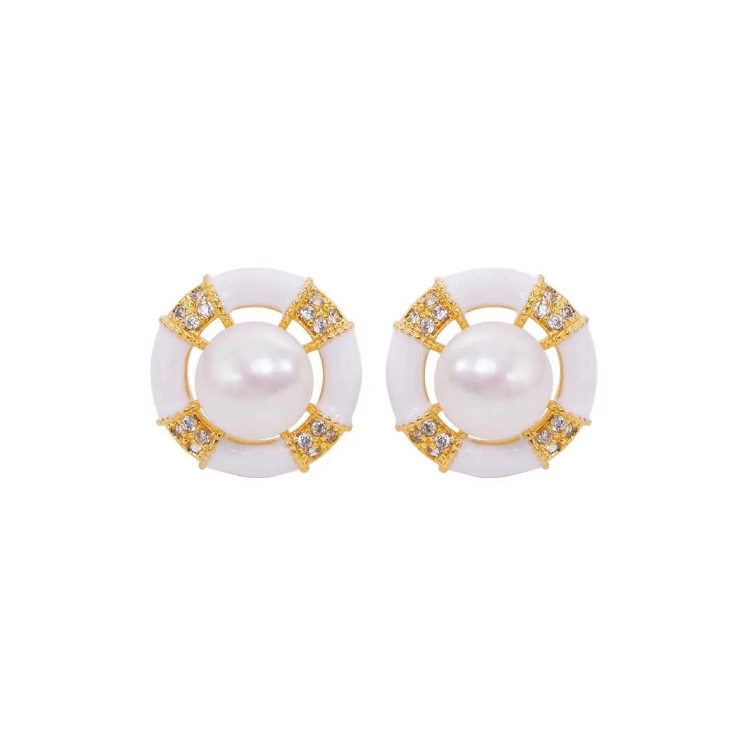 ZHENZHUAOMI Pearl Stud Earrings Women's