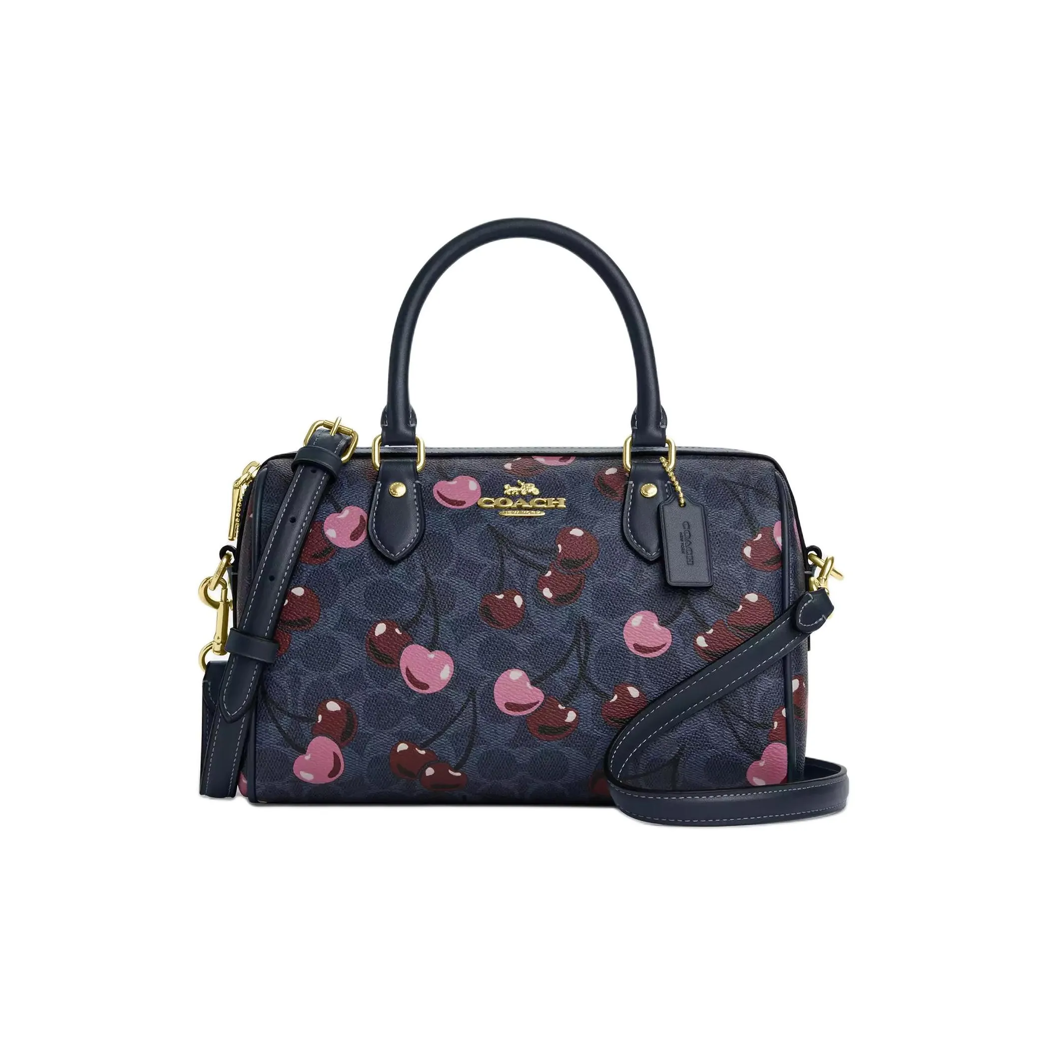 COACH Покрытый холст через плечо сумка средний размер женская темно-синий