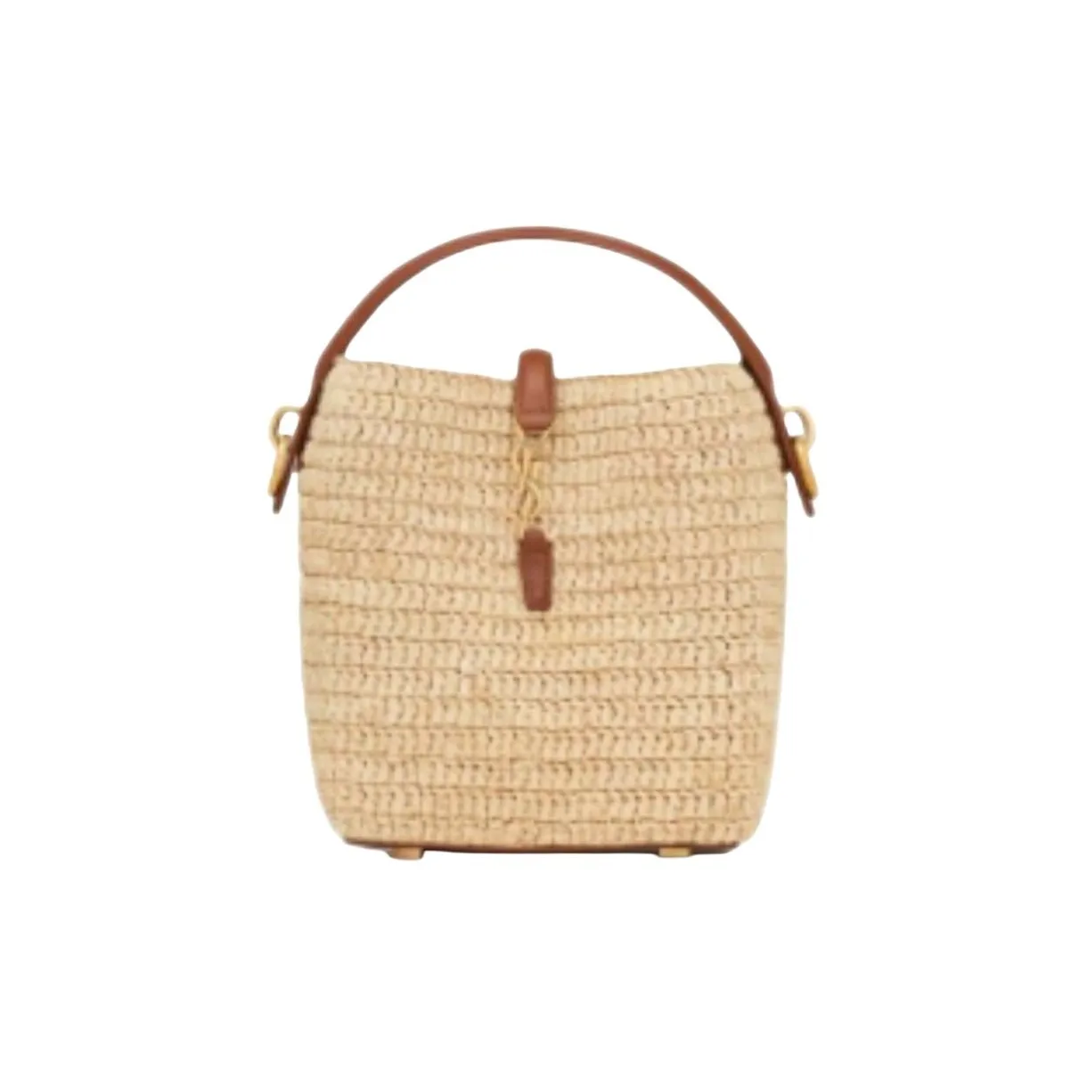 SAINT LAURENT Raffia Bucket Bags One Shoulder Handbags Mini Women's Natural Brick Red
