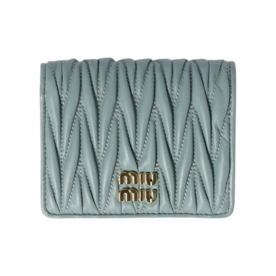 MIU MIU Matelassé Lambskin Wallet Trumpets Women's Light Blue