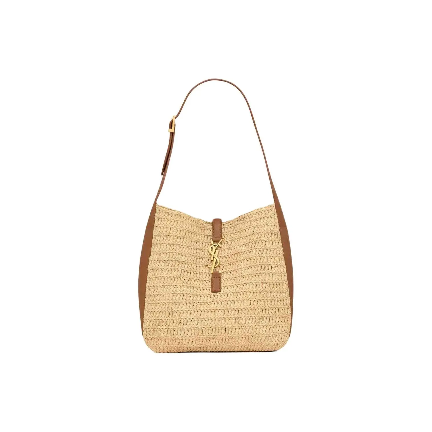 SAINT LAURENT Raffia With Calfskin Shoulder Bag Small Size Women's Light Brown & Brick Red