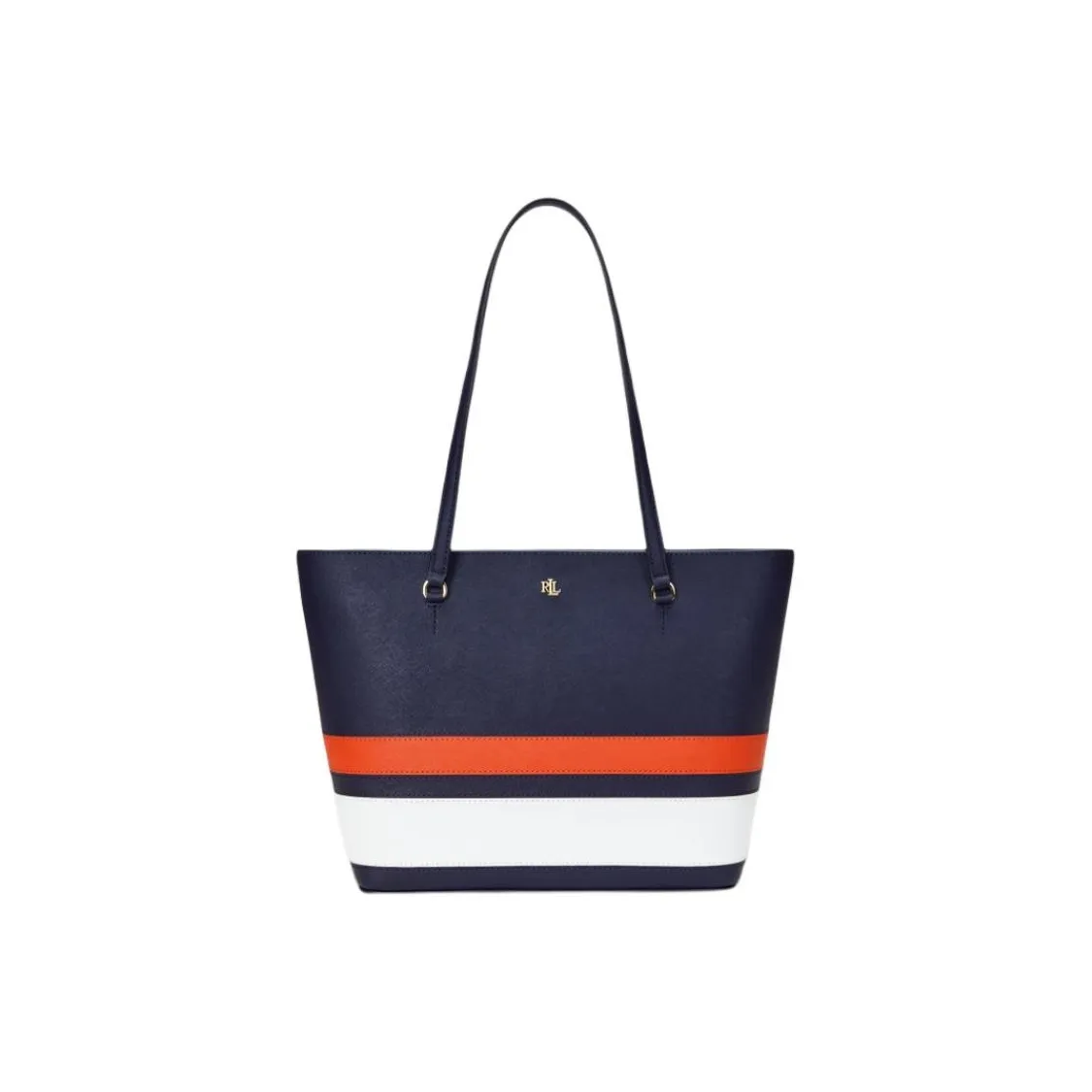 Ralph Lauren Cow Leather Tote Bag Shopping Bag Shoulder Bag Medium Size Women's Dark Blue Red White