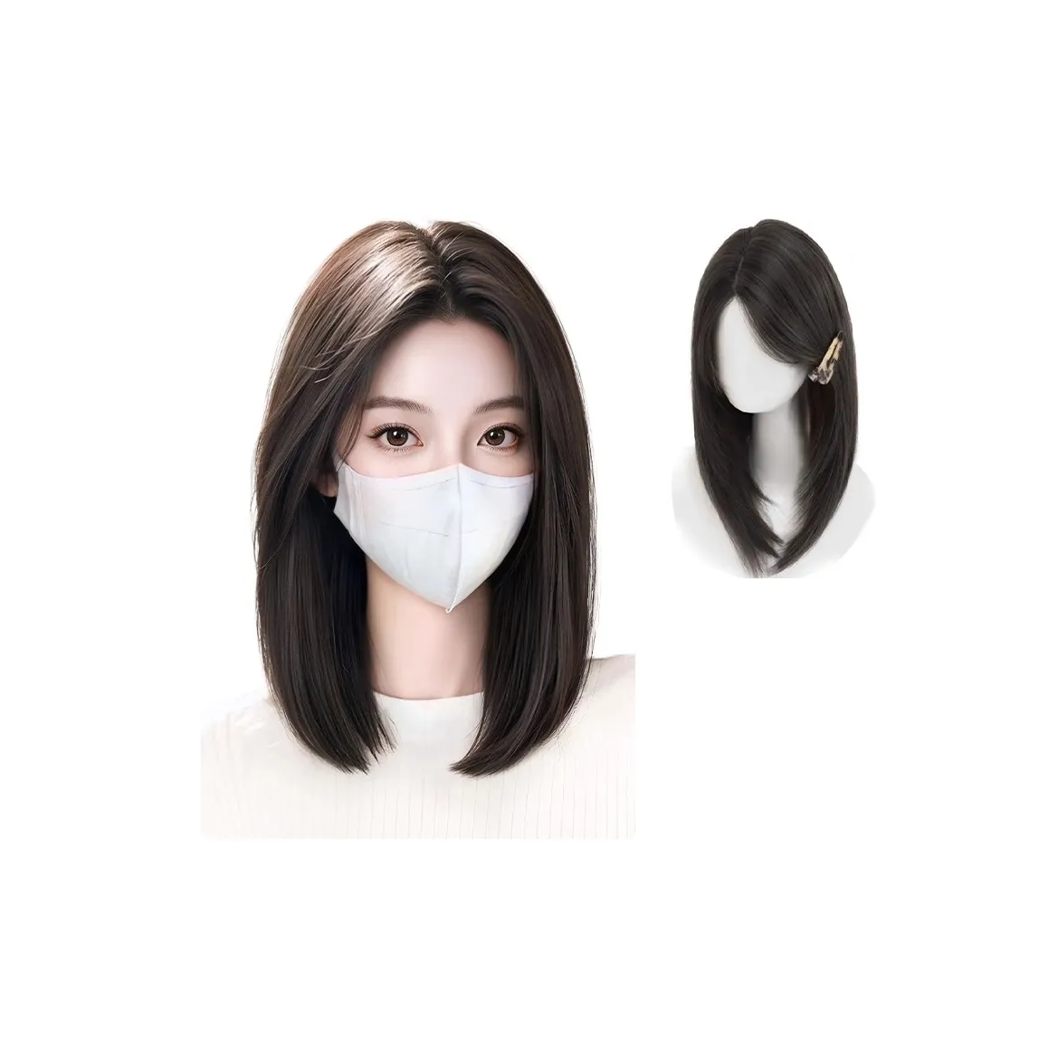 WANWANFENG Волосы на ключицу Без сетки Женская Перука