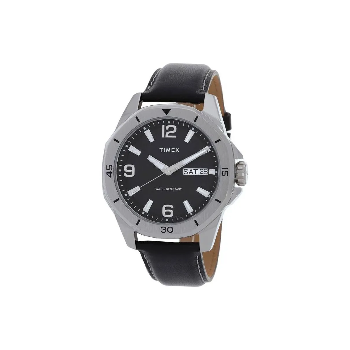 TIMEX Essex Collection Мужские часы Кварцевый механизм Кожаный ремешок 46 мм Черный циферблат