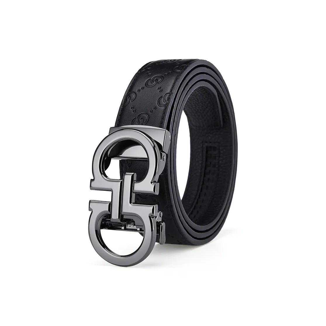 GUSKI Top Grain Cow Leather Belt, Gentleman Charm, Trendy Belt Men's Gunmetal Width 3.5cm Gift Box Set