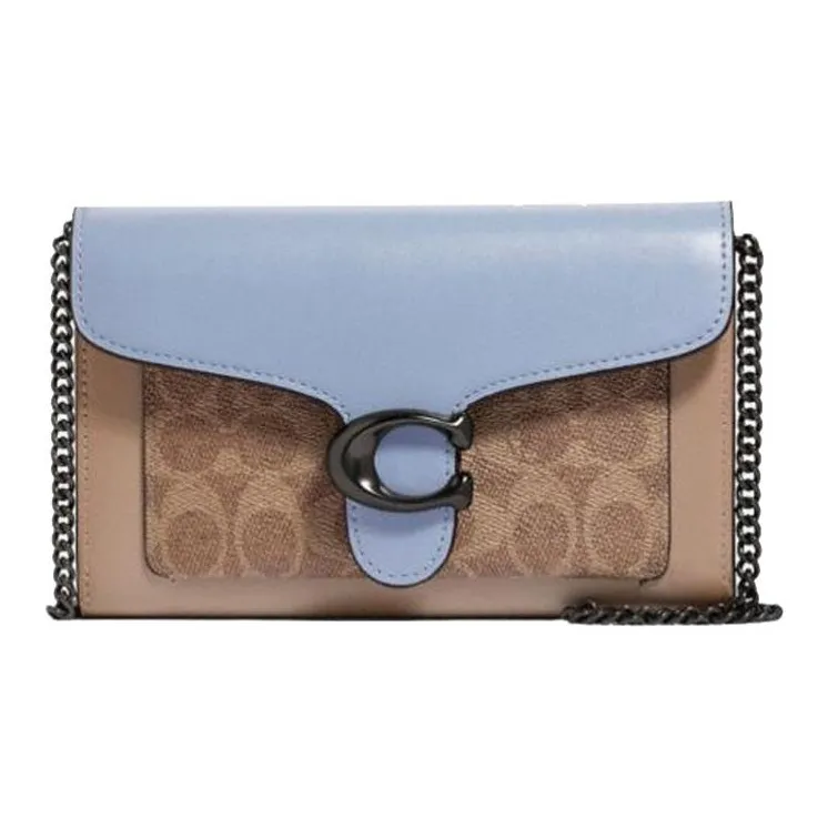 COACH Сумка из коровьей кожи с цепочкой сумка через плечо мини женская синяя и монограмма коричневая