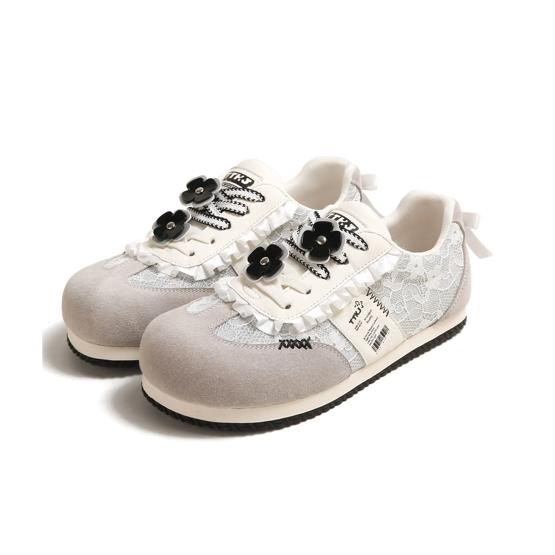 TTKJ Модный Lace Floral Bowknot Bucan Anti-Slip Lightweight Low Top Casual Shoes Women's Galaxy White
