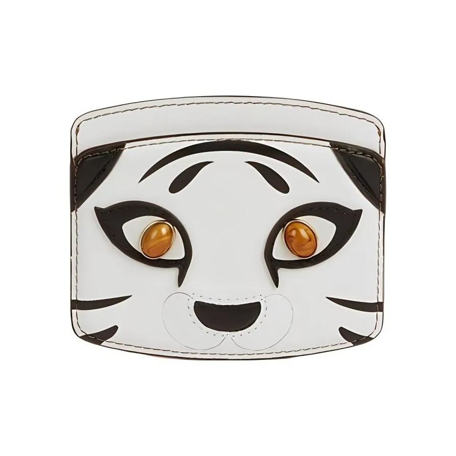 Furla Cow Leather Card Clip Card Holder Small Size Women's Pure White Multicolor With Black Accents