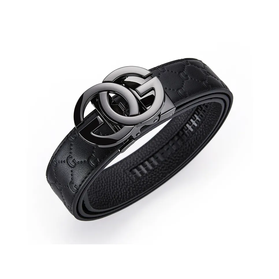 GUSKI Top Grain Cow Leather Automatic Buckle Belt, Husbandly Charm, Trendy Belt Men's Gunmetal Width 3.5cm Gift Box Set