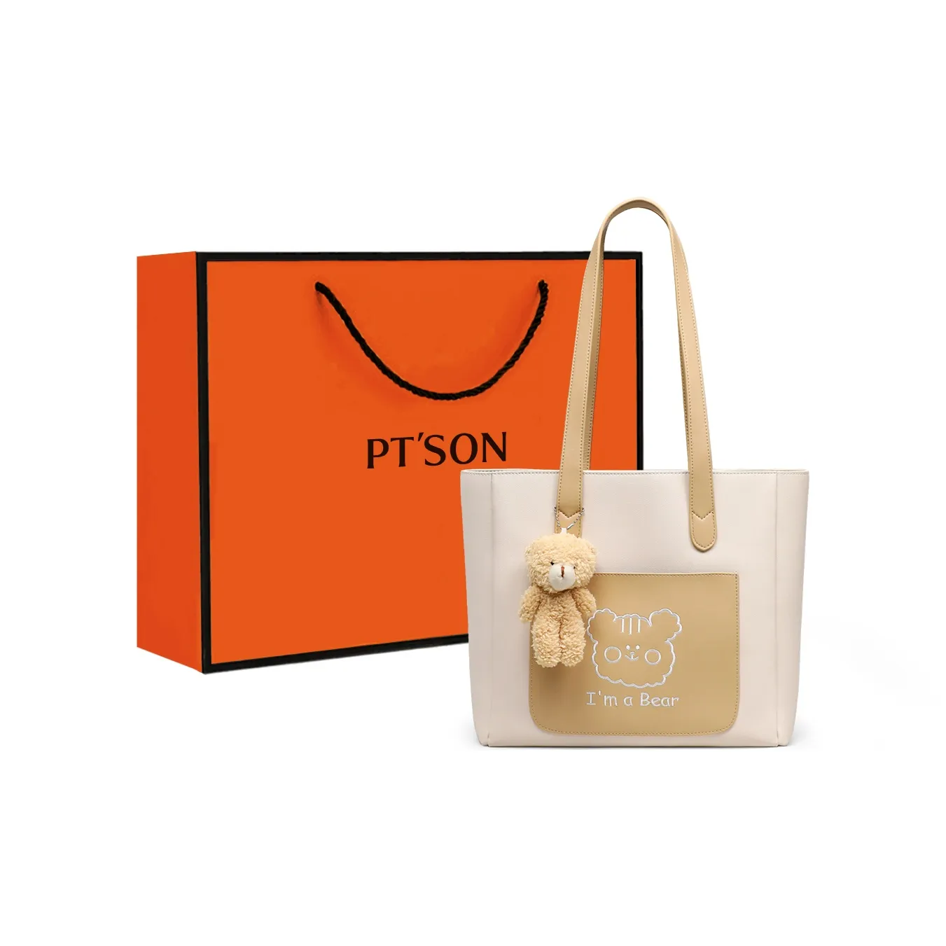 PT'SON Сумка-тоут из коровьей кожи сумка для покупок переносная сумка на плечо стандартная женская бежевая