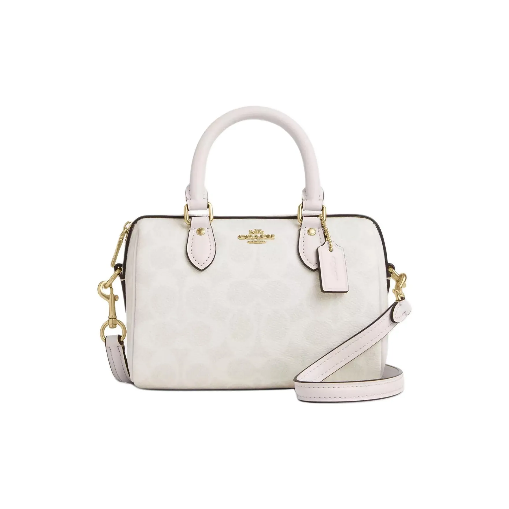 COACH Rowan Покрытый холст Одно плечо Сумка Маленькая Женская Золотая и Белая