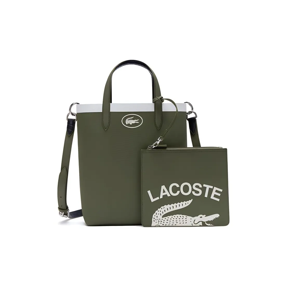 Сумка Tote из ПВХ в сотрудничестве с LACOSTE Сумка для покупок Сумка через плечо Сумка среднего размера Женская Оливково-зеленый и Темно-синий