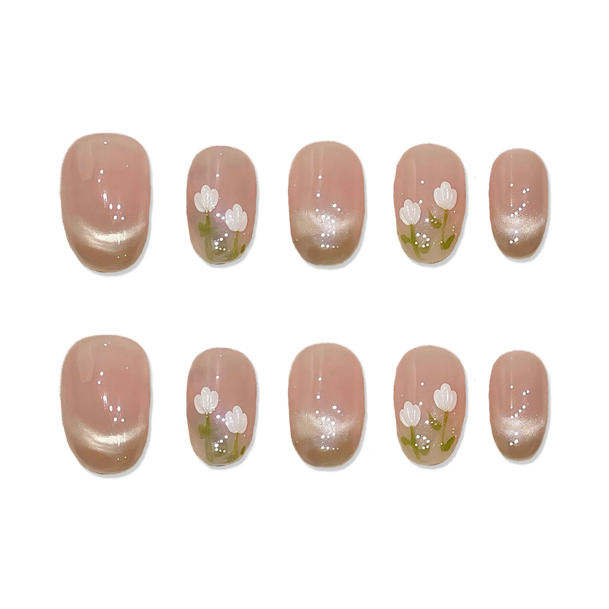 XIAMEIYU Ледяной кристалл Тюльпан Кошачий глаз Весна Мягкий Ручная работа Осветляющий Nail Art 25 мм Фальшивая ногтевая пластина Овал Ледяной прозрачный Градиент